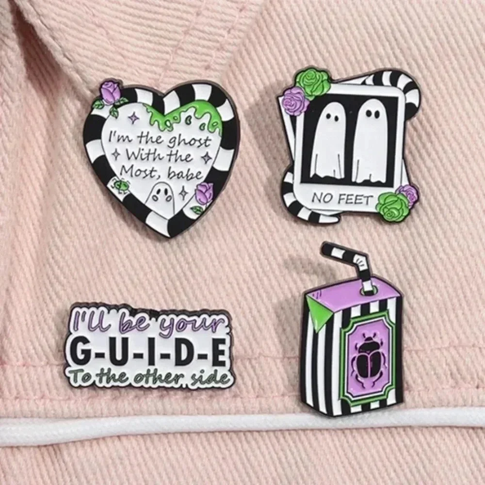 4 black white purple green Halloween enamel pins backpack clothes bag hat denim